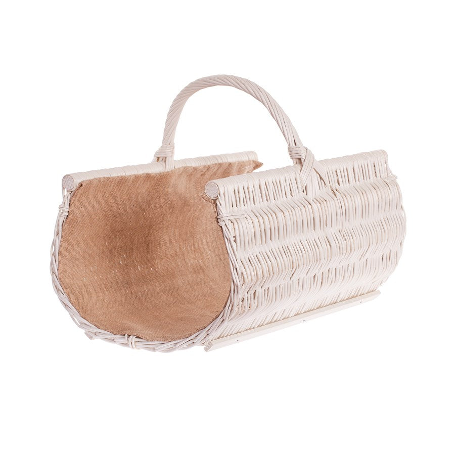 Fano wiklinowy kosz na drewno kominkowe z jutowym obszyciem, z rączką TheWickerStories