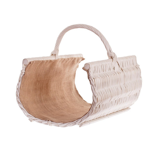 Fano wiklinowy kosz na drewno kominkowe z jutowym obszyciem, z rączką TheWickerStories