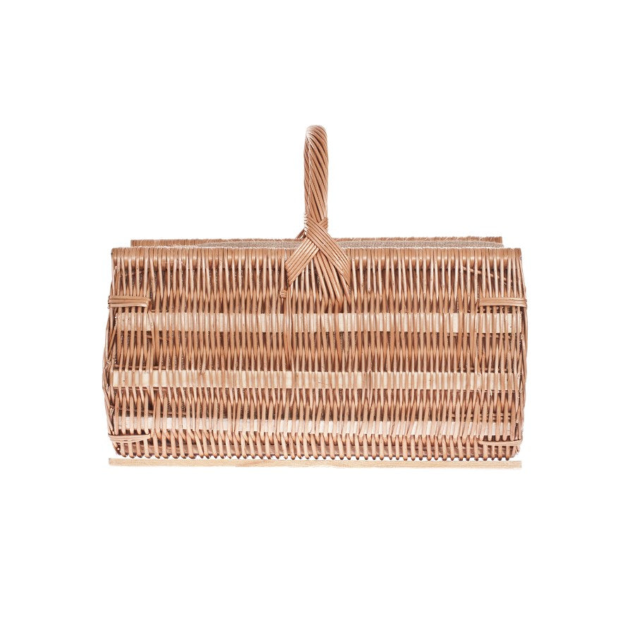 Fano wiklinowy kosz na drewno kominkowe z jutowym obszyciem, z rączką TheWickerStories