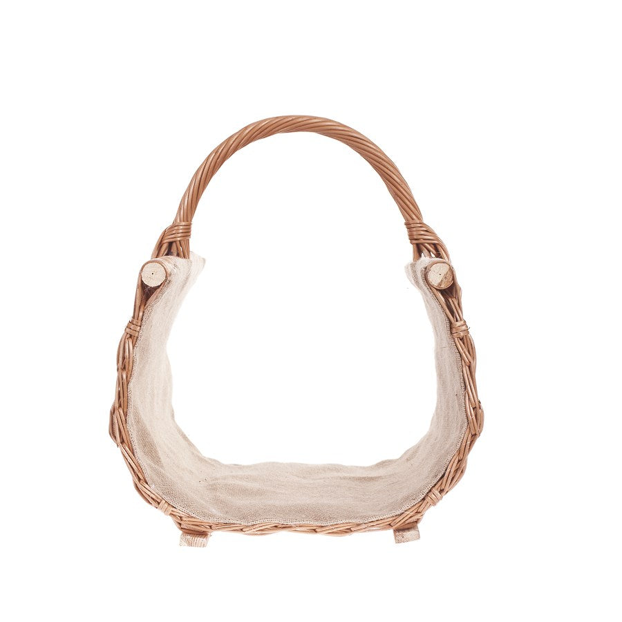 Fano wiklinowy kosz na drewno kominkowe z jutowym obszyciem, z rączką TheWickerStories