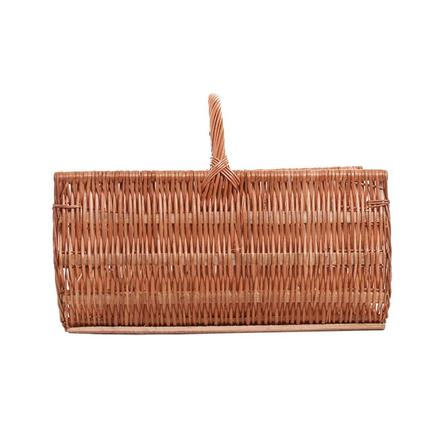 Fano wiklinowy kosz na drewno kominkowe z rączką na drewnianych płozach TheWickerStories