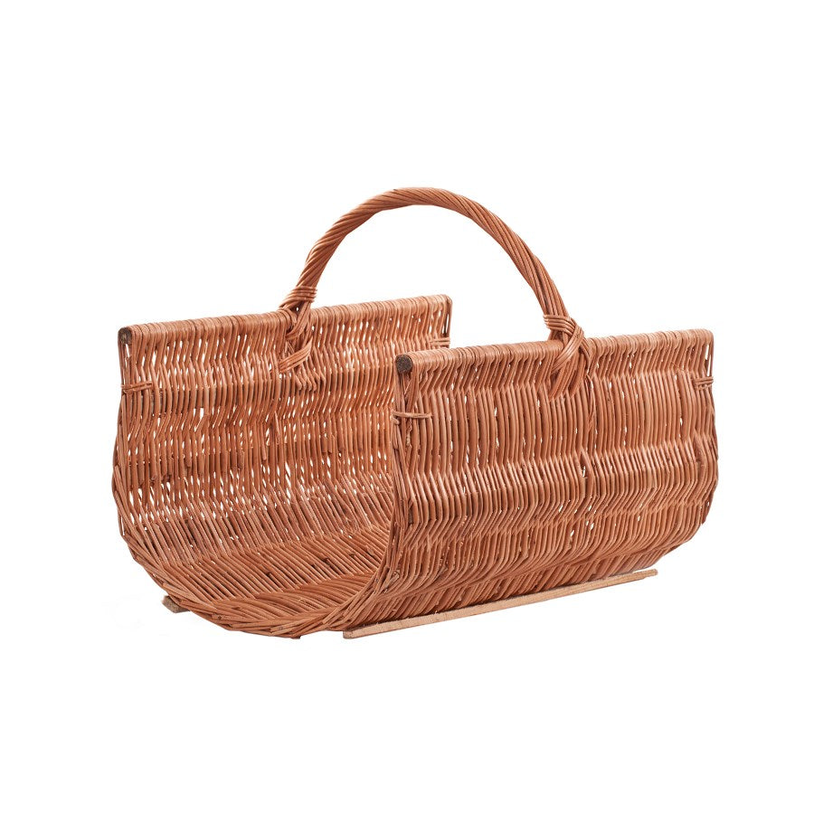 Fano wiklinowy kosz na drewno kominkowe z rączką na drewnianych płozach TheWickerStories