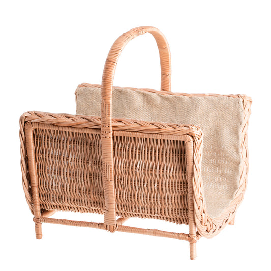 Ferla wiklinowy kosz na drewno kominkowe z jutowym obszyciem, z rączką TheWickerStories