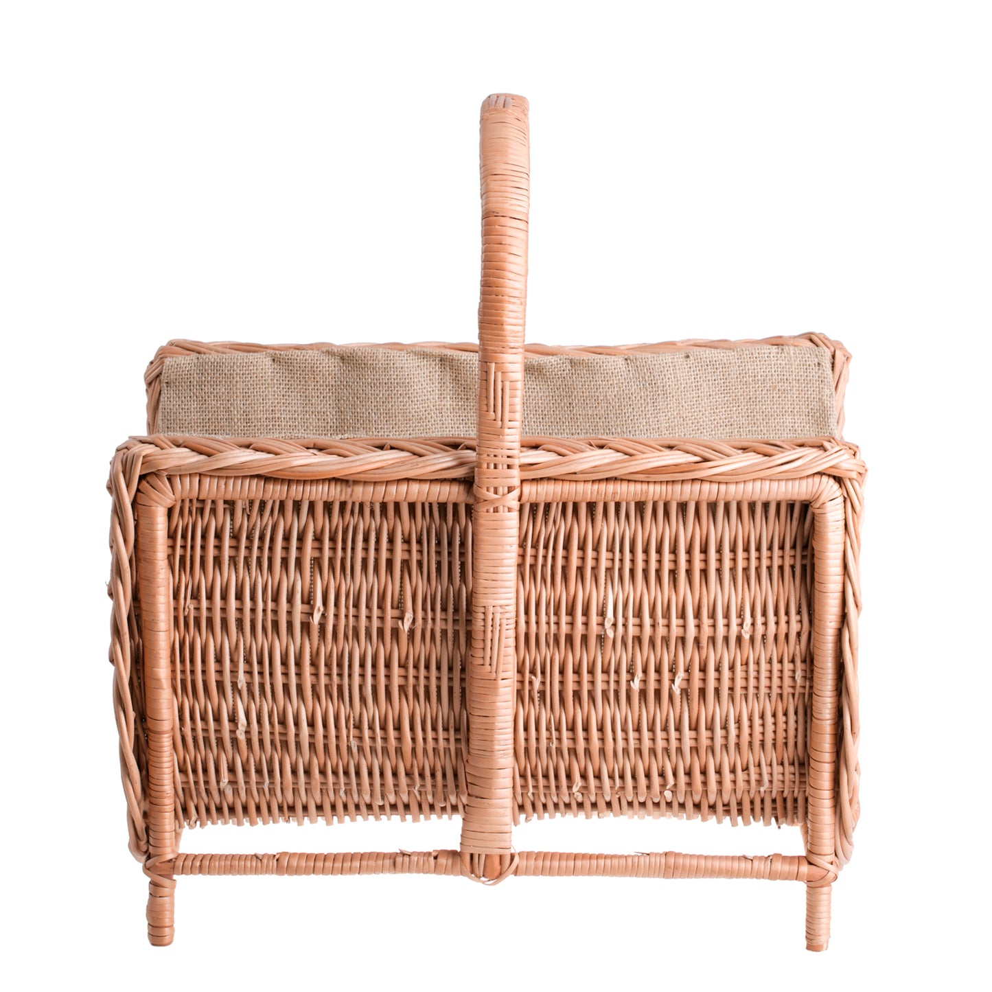 Ferla wiklinowy kosz na drewno kominkowe z jutowym obszyciem, z rączką TheWickerStories