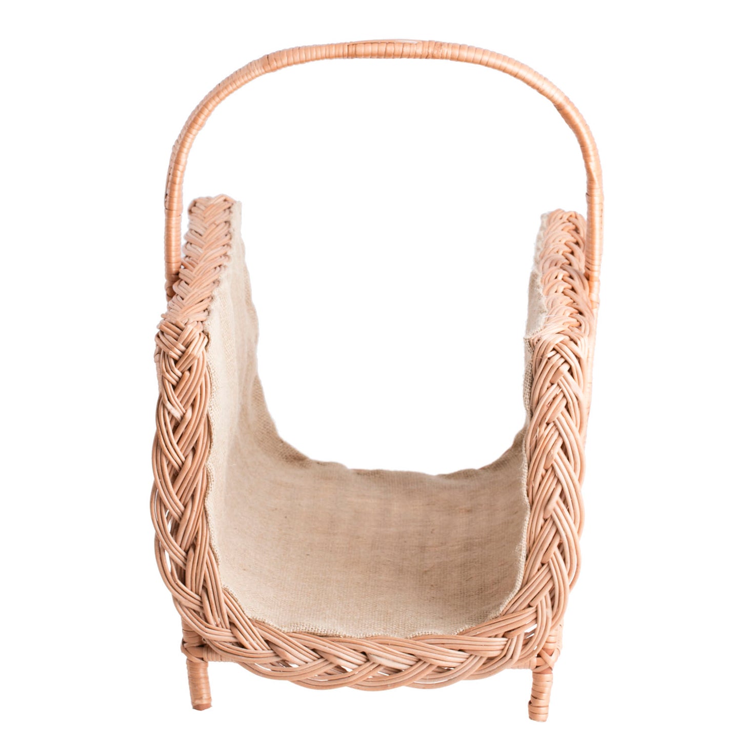 Ferla wiklinowy kosz na drewno kominkowe z jutowym obszyciem, z rączką TheWickerStories