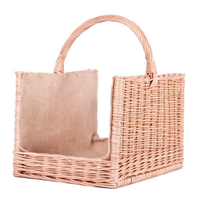 Fivina wiklinowy koszyk na drewno kominkowe z jutowym obszyciem i rączką TheWickerStories