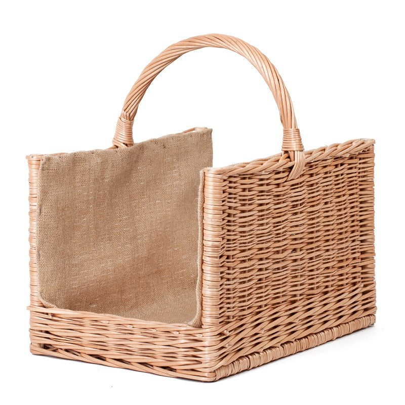 Fivina wiklinowy koszyk na drewno kominkowe z jutowym obszyciem i rączką TheWickerStories