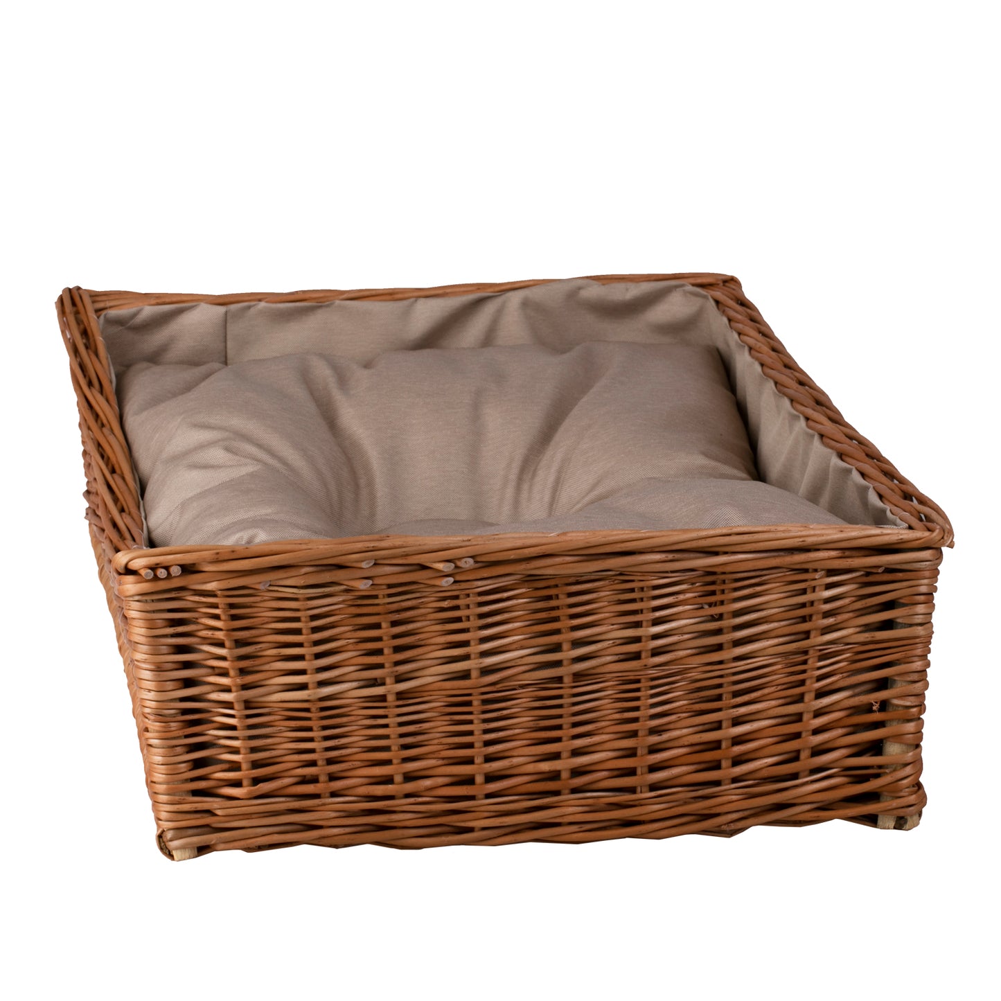 Eris wiklinowy kosz dla psa i kota z beżowym obszyciem i poduszką TheWickerStories