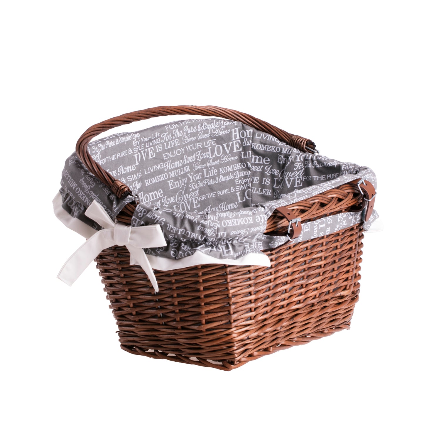 Magnus wiklinowy kosz na rower na kierownicę z szarym obszyciem TheWickerStories