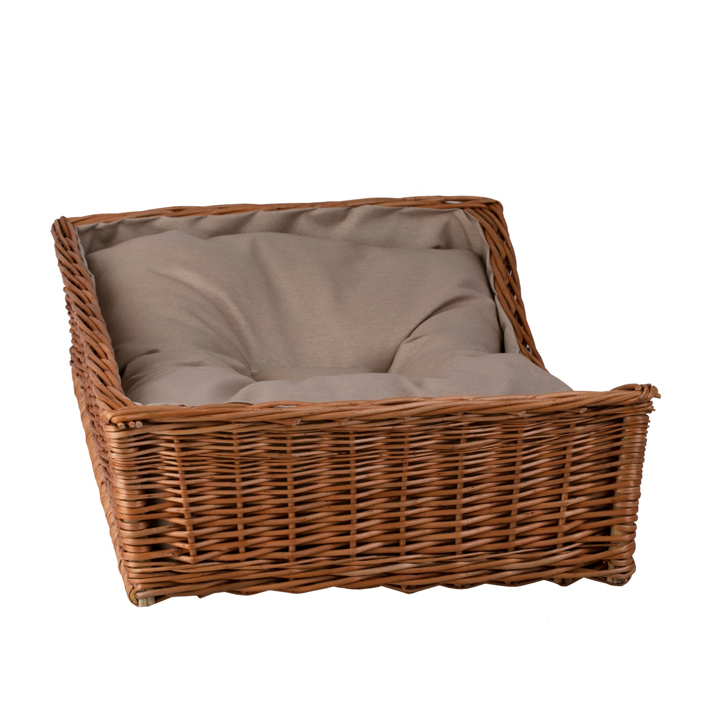 Eris wiklinowy kosz dla psa i kota z beżowym obszyciem i poduszką TheWickerStories