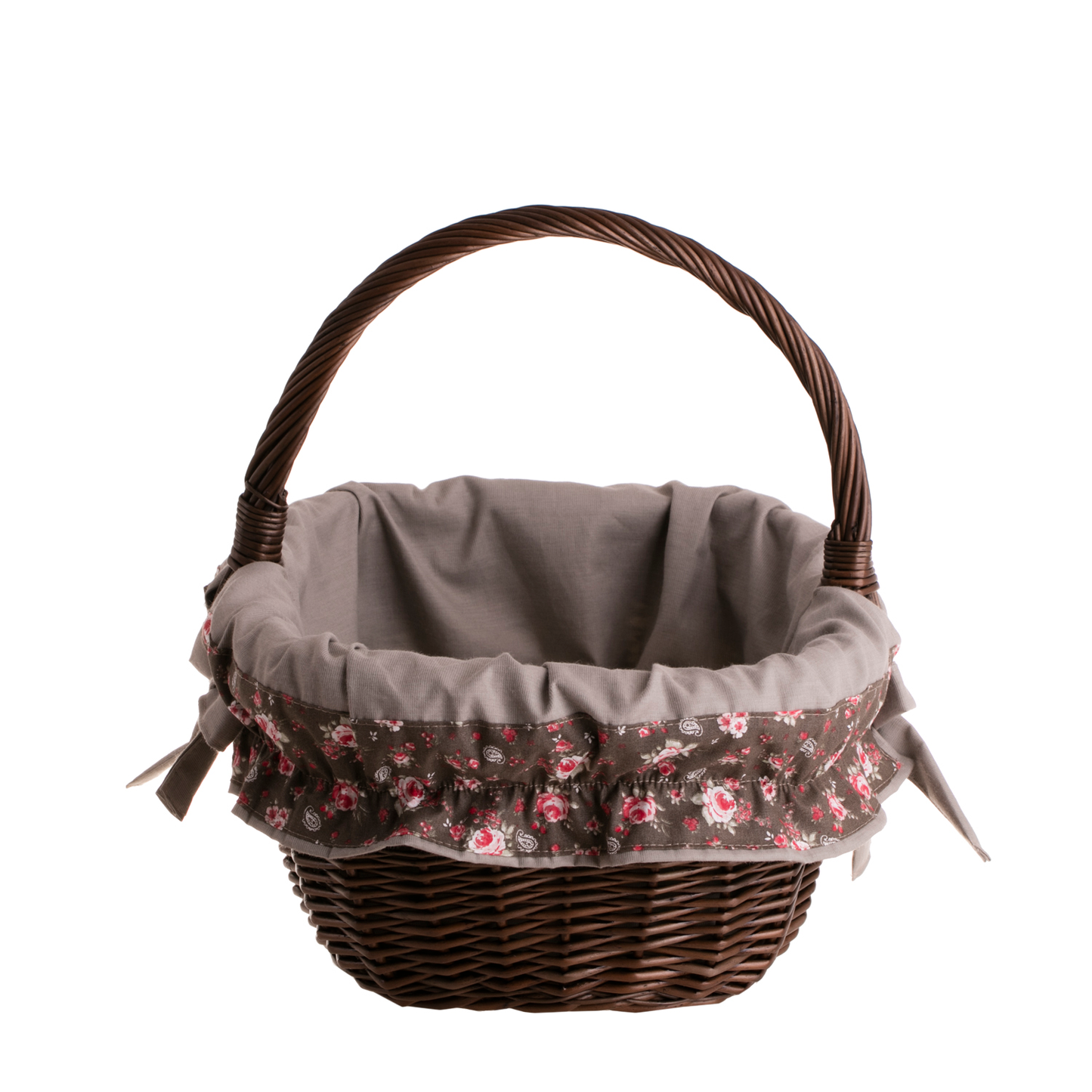 Wilhelmina kosz na zakupy z rączką wiklinową i beżowym obszyciem TheWickerStories