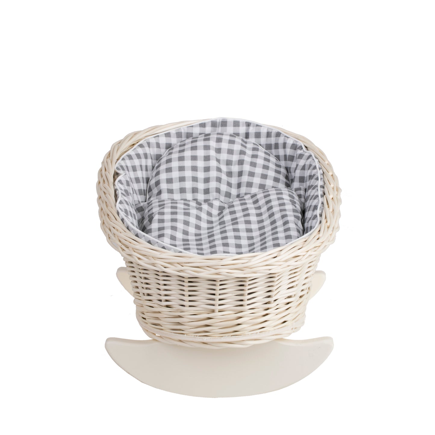 Mimi wiklinowa kołyska dla lalek z szarym obszyciem, poduszką i kołderką TheWickerStories
