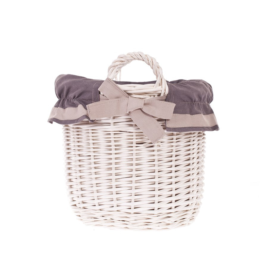 Nolira wiklinowy kosz do przechowywania z szarym obszyciem, z uchwytami TheWickerStories