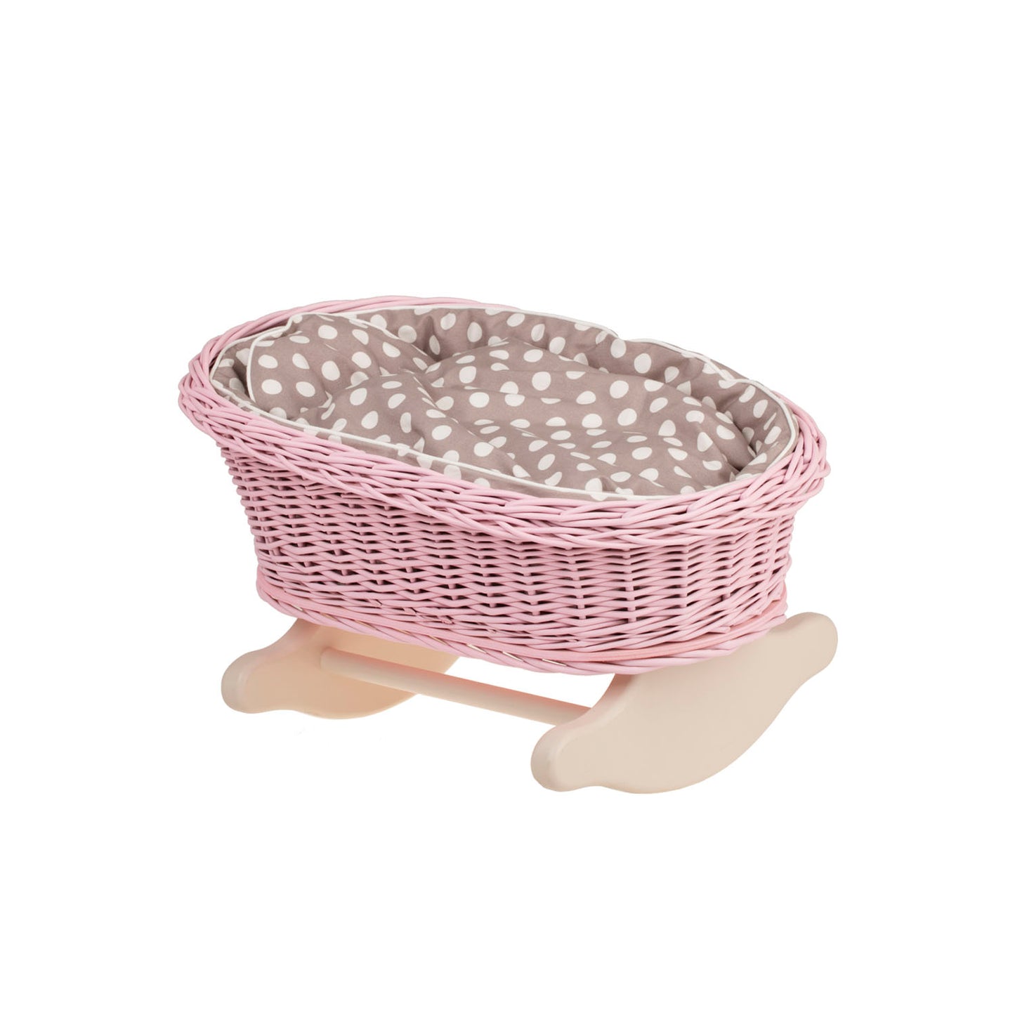 Mimi wiklinowa kołyska dla lalek z beżowym obszyciem, poduszką i kołderką TheWickerStories