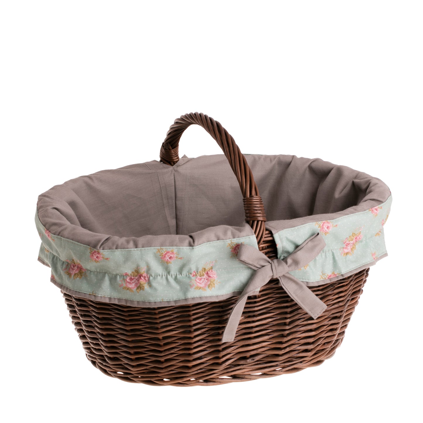 Walerissa kosz na zakupy z rączką wiklinową i szarym obszyciem TheWickerStories