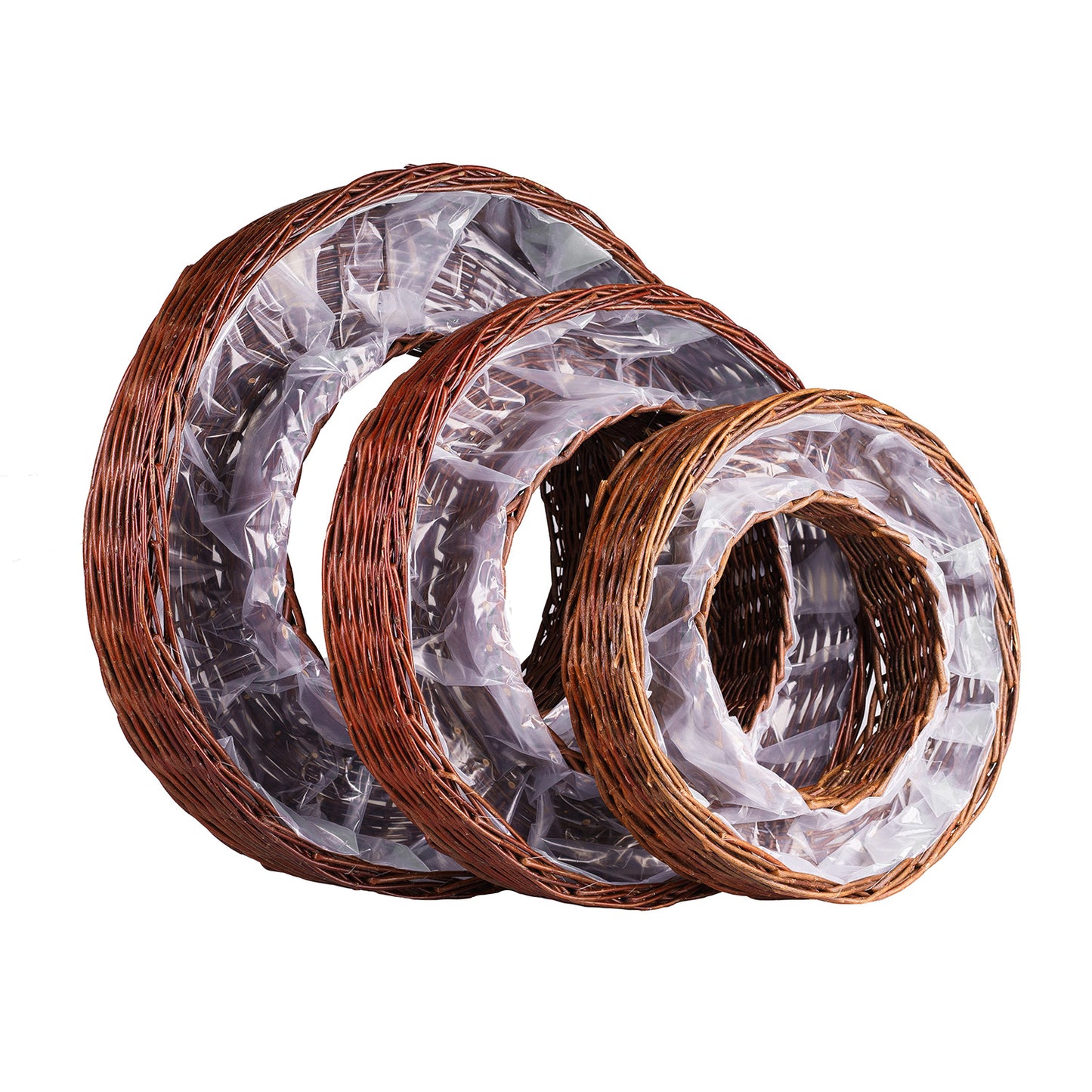 Pallados wiklinowy zestaw 3 koszyków doniczek z obszyciem TheWickerStories