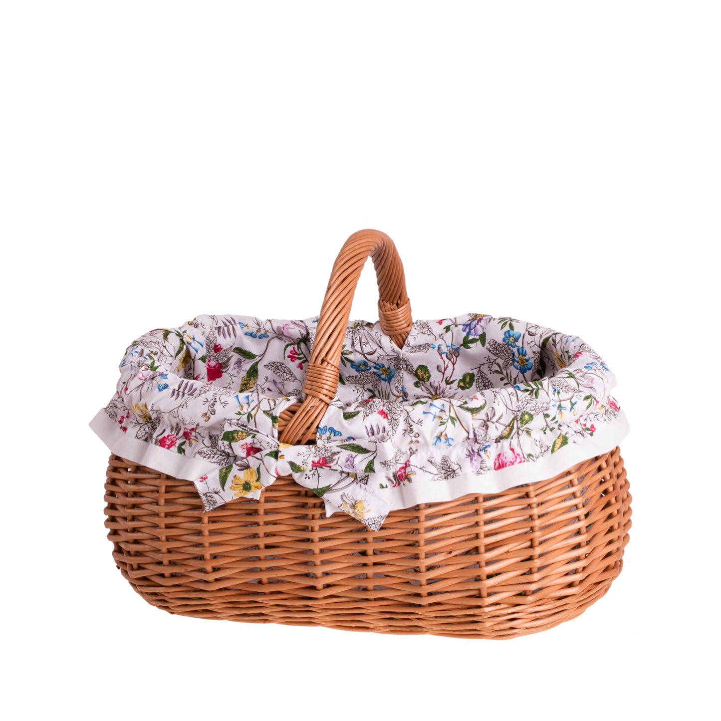 Wendissa kosz na zakupy z rączką wiklinową i obszyciem w kwiatki TheWickerStories