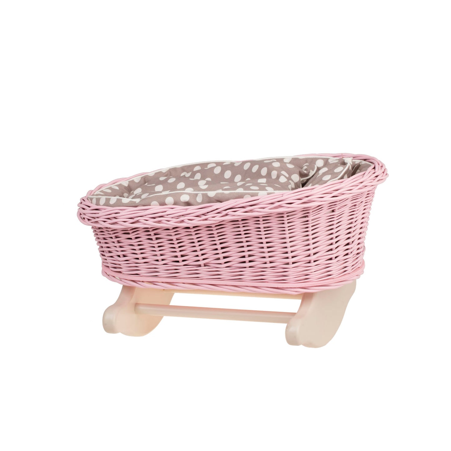 Mimi wiklinowa kołyska dla lalek z beżowym obszyciem, poduszką i kołderką TheWickerStories