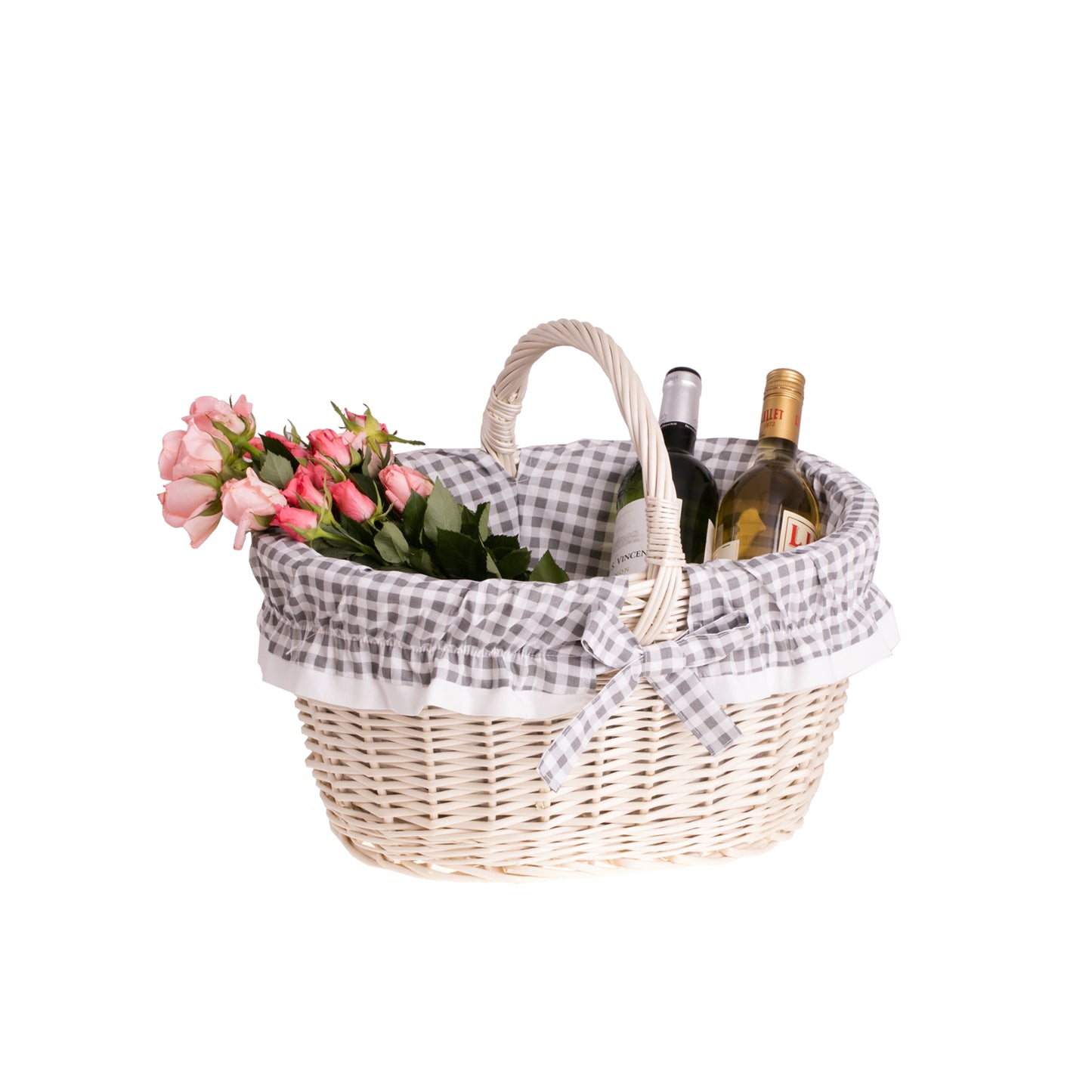 Walerissa kosz na zakupy z rączką wiklinową i szarym obszyciem TheWickerStories