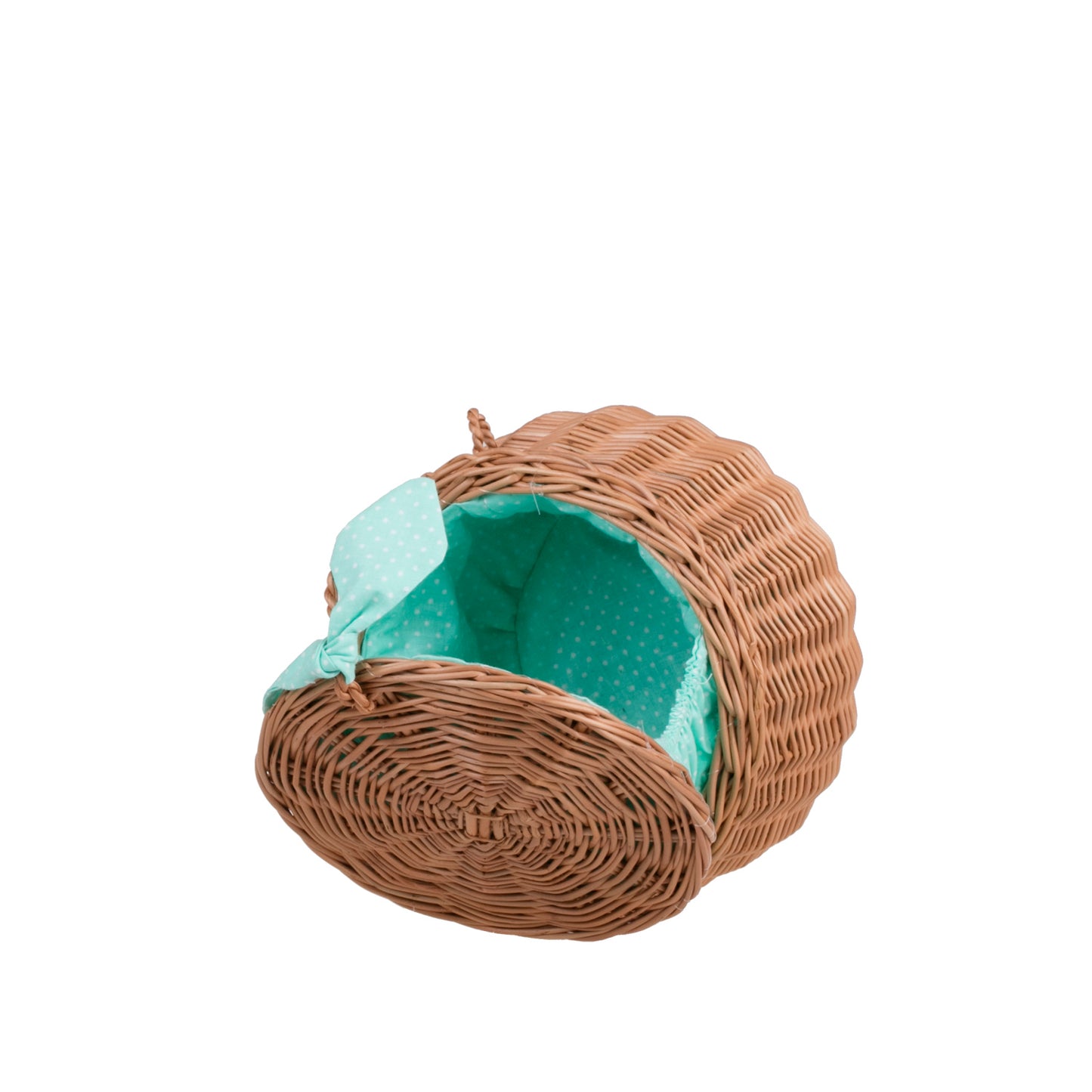 Zethina wiklinowy koszyczek z miętowym obszyciem, pokrywą i zamknięciem TheWickerStories