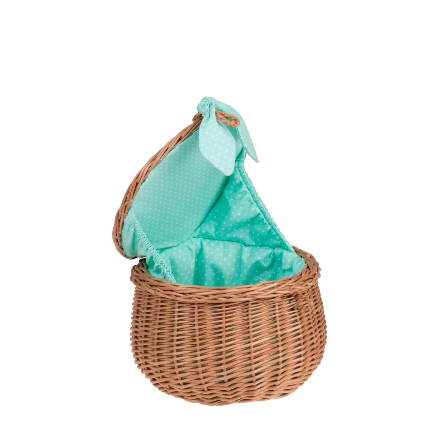 Zethina wiklinowy koszyczek z miętowym obszyciem, pokrywą i zamknięciem TheWickerStories