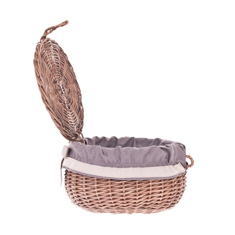 Wiloris wiklinowy pojemnik na biżuterię z szarym obszyciem, z kokardą TheWickerStories