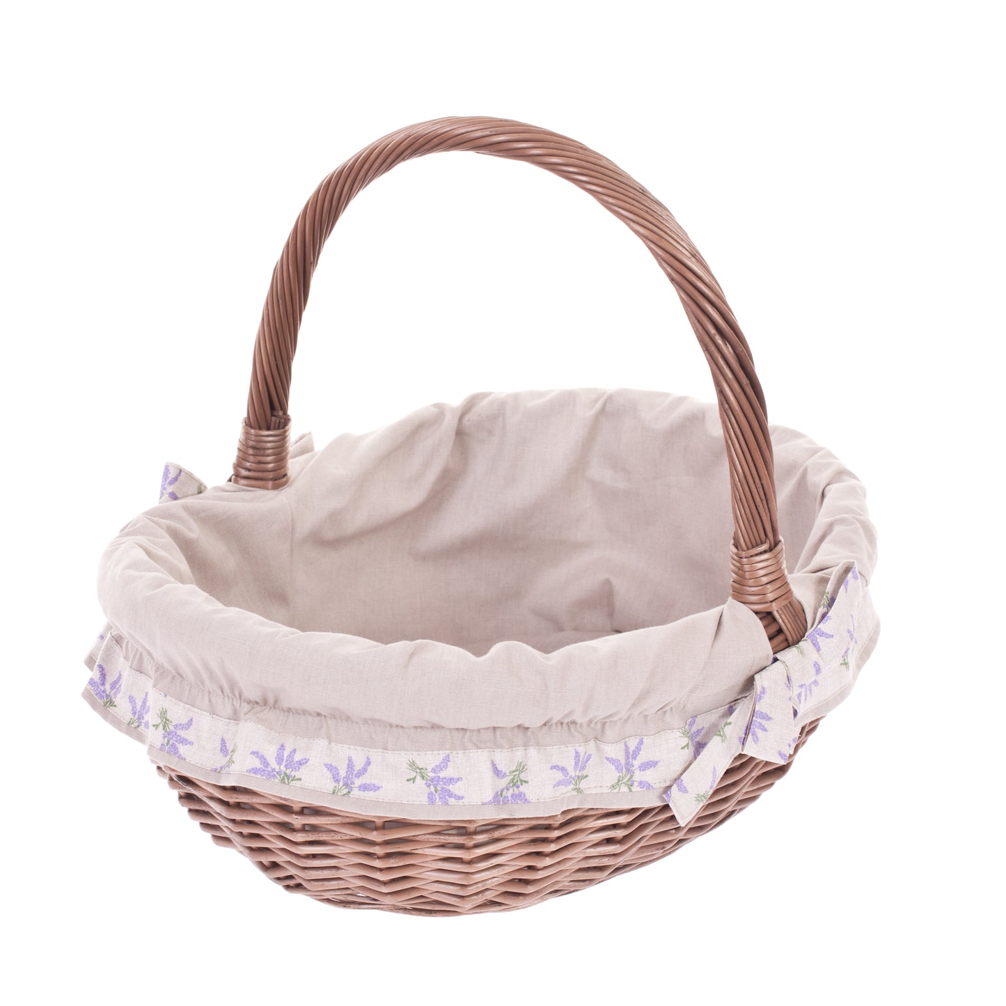 Wenevre wiklinowy kosz na zakupy z kremowym obszyciem, z rączką TheWickerStories