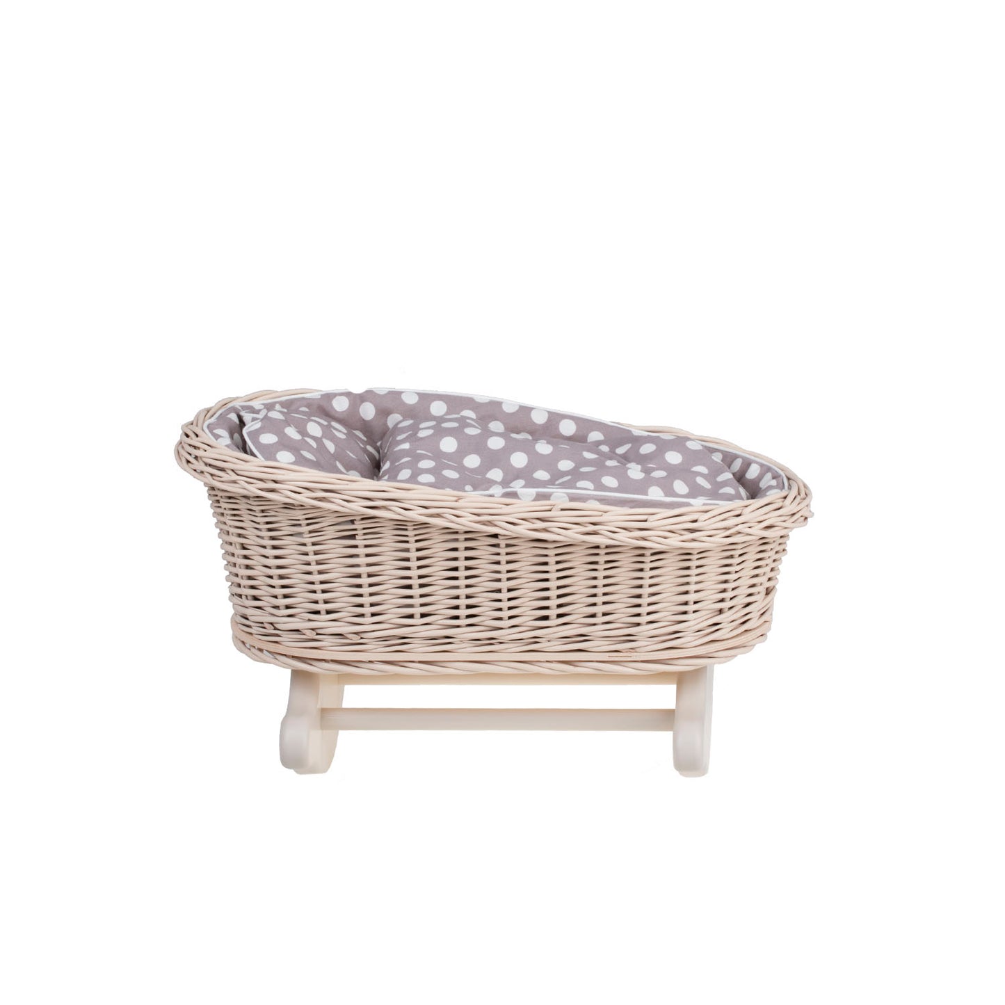 Mimi wiklinowa kołyska dla lalek z brązowym obszyciem, poduszką i kołderką TheWickerStories