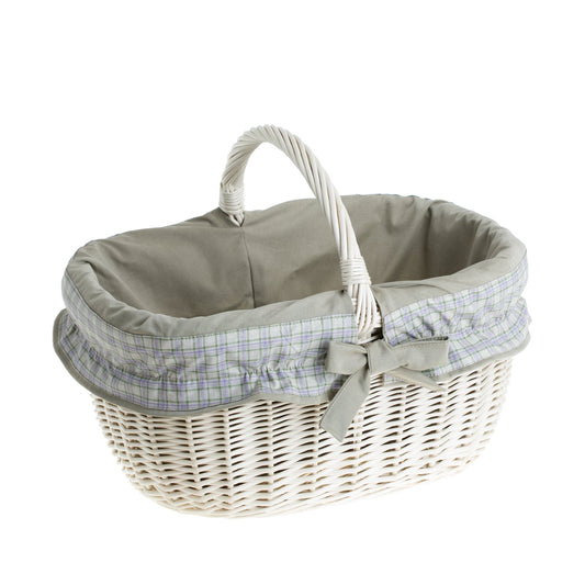 Wilhelmina kosz na zakupy z rączką wiklinową i beżowym obszyciem TheWickerStories