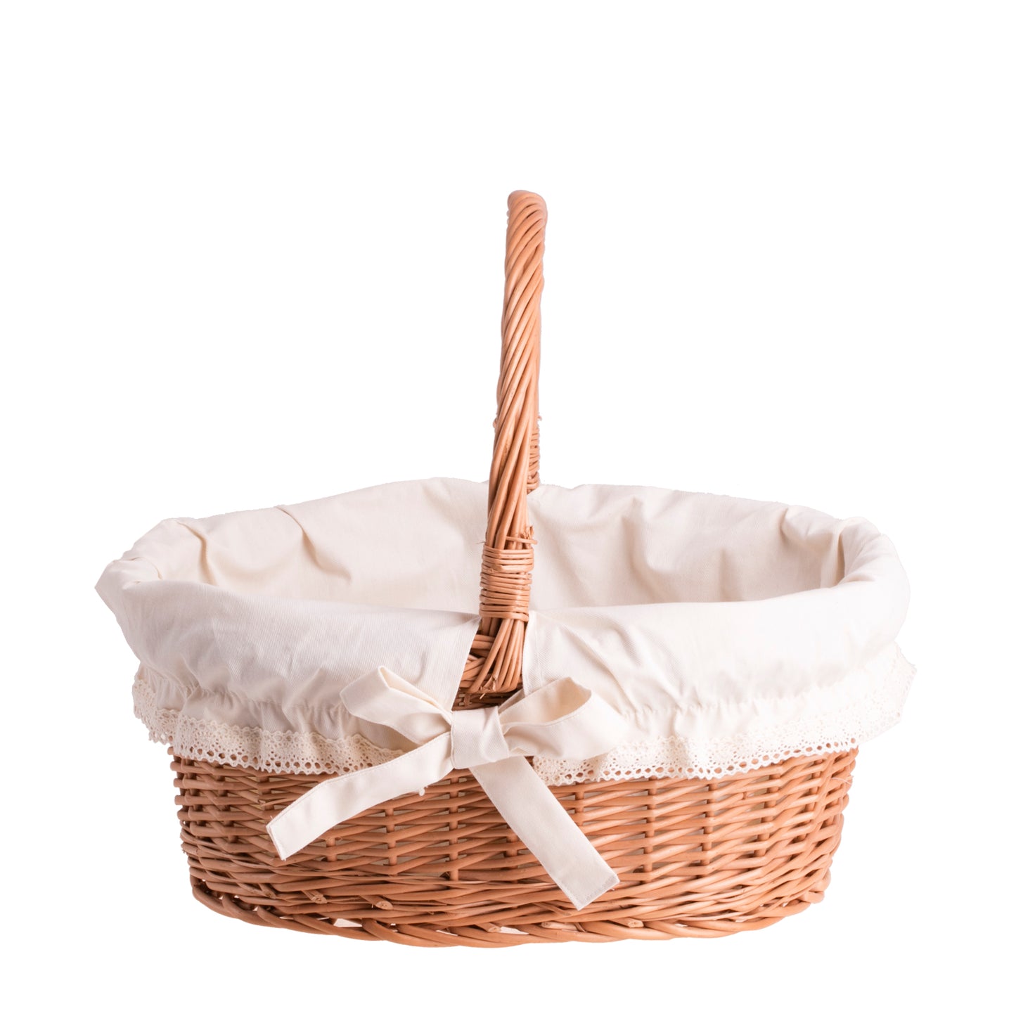 Zelora wiklinowy kosz prezentowy z kremowym obszyciem, z rączką TheWickerStories