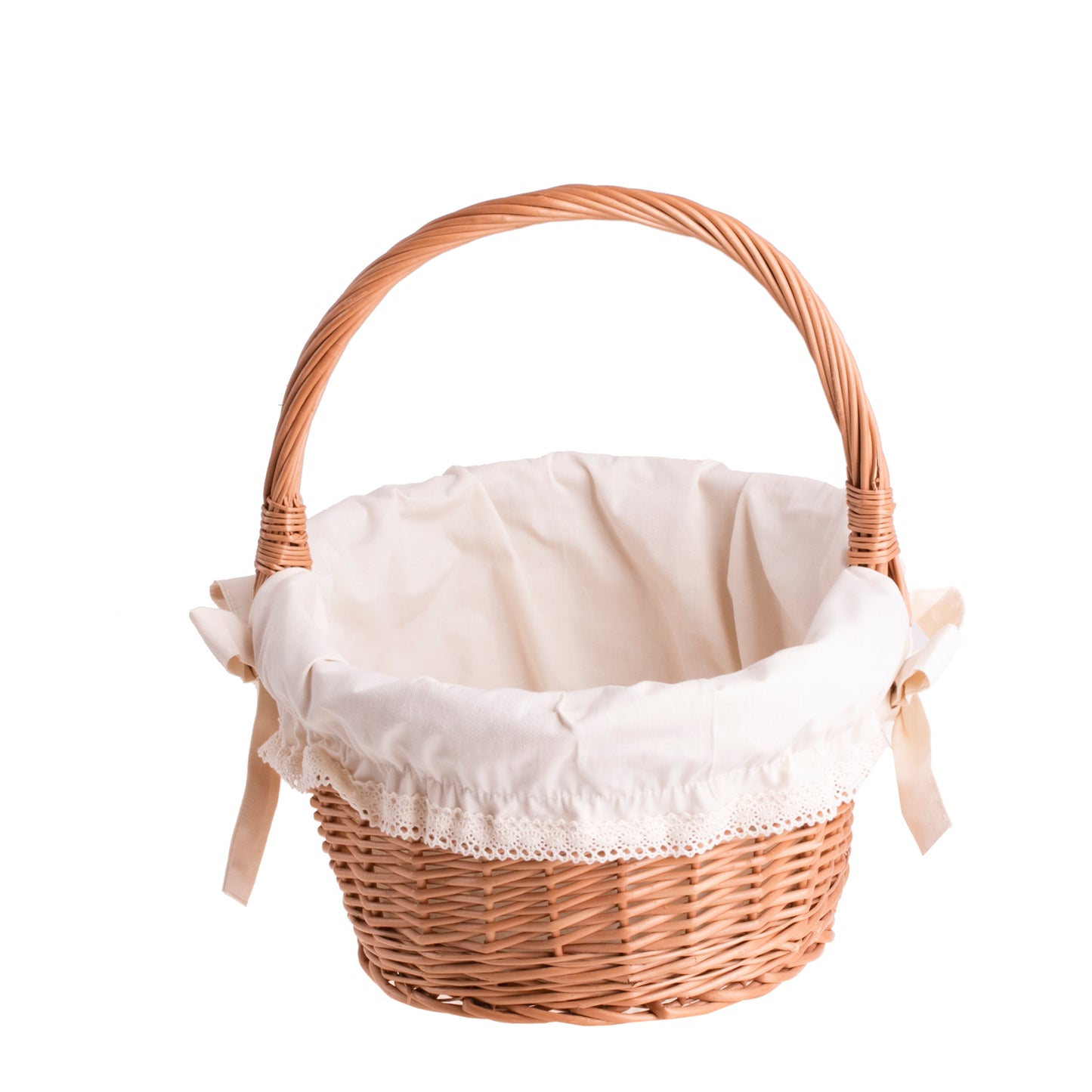 Zelora wiklinowy kosz prezentowy z kremowym obszyciem, z rączką TheWickerStories