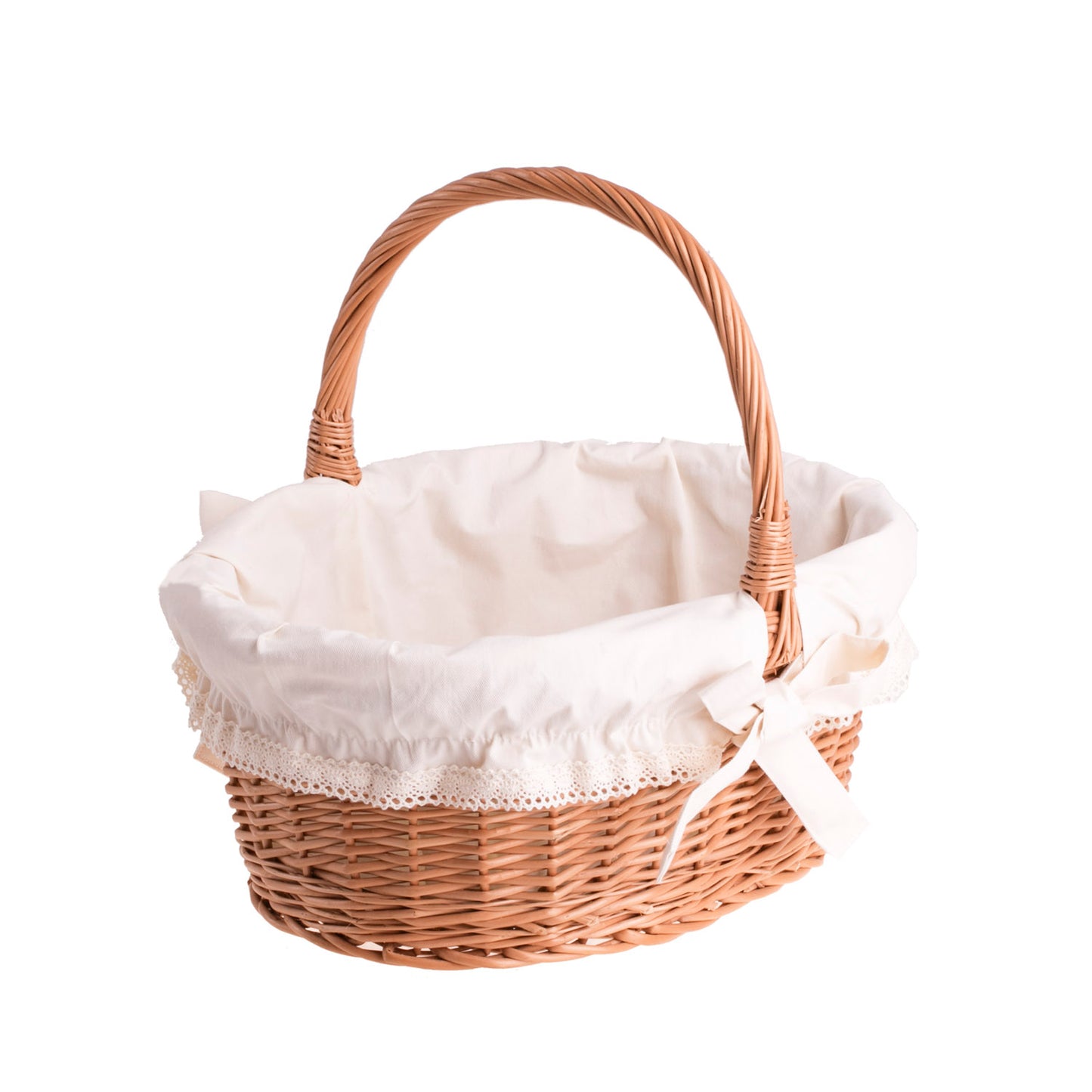 Zelora wiklinowy kosz prezentowy z kremowym obszyciem, z rączką TheWickerStories