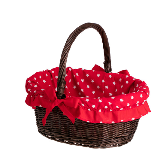 Zelora wiklinowy kosz prezentowy z czerwonym obszyciem, z rączką TheWickerStories