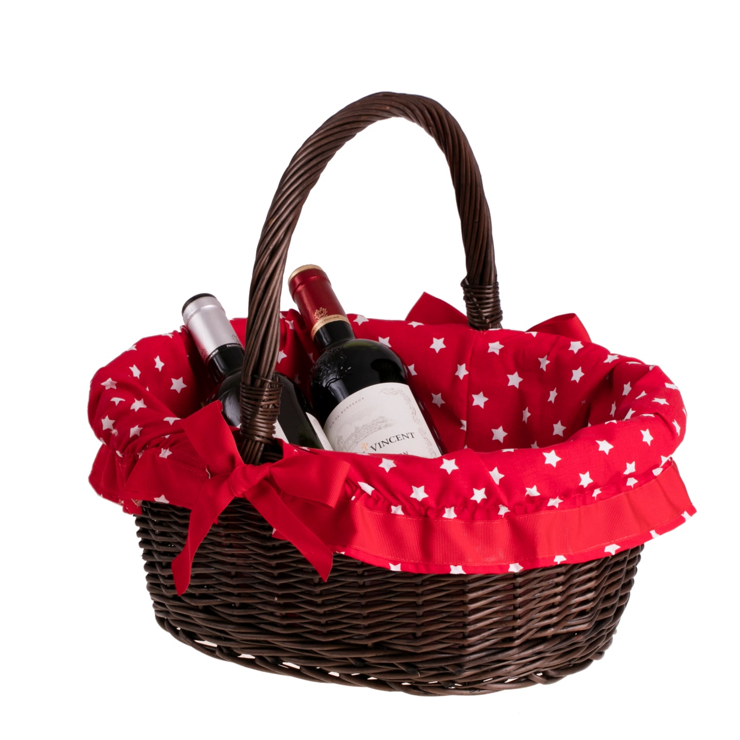 Zelora wiklinowy kosz prezentowy z czerwonym obszyciem, z rączką TheWickerStories