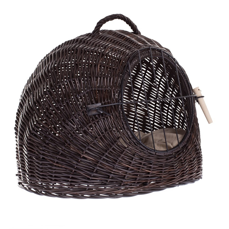 Tactus wiklinowy kosz dla zwierząt z brązową poduszką, kratką i zamknięciem TheWickerStories