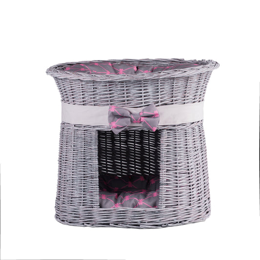 Erif wiklinowy domek dla kota z poduszkami, dwupoziomowy TheWickerStories