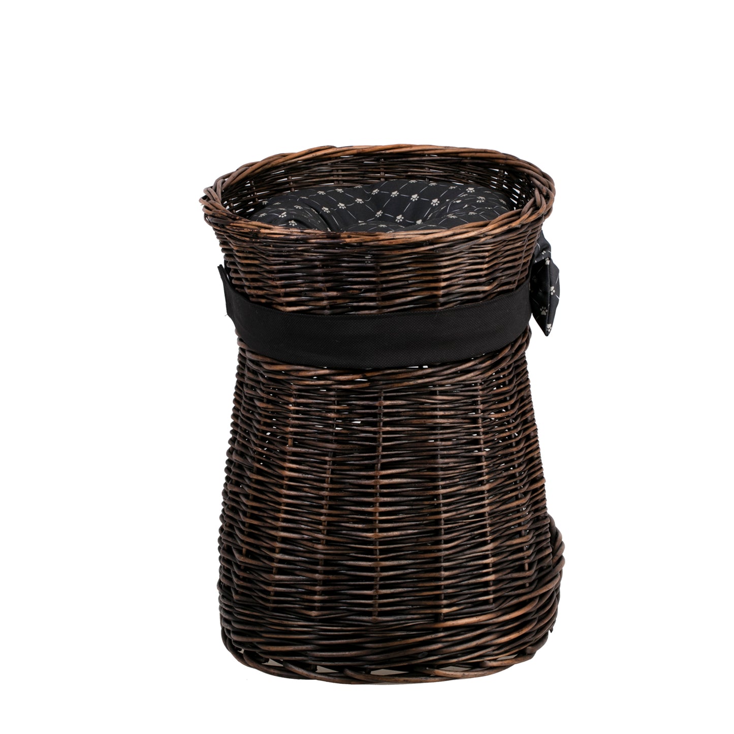 Erif wiklinowy domek dla kota z dwiema kondygnacjami, z poduszkami i kokardą TheWickerStories