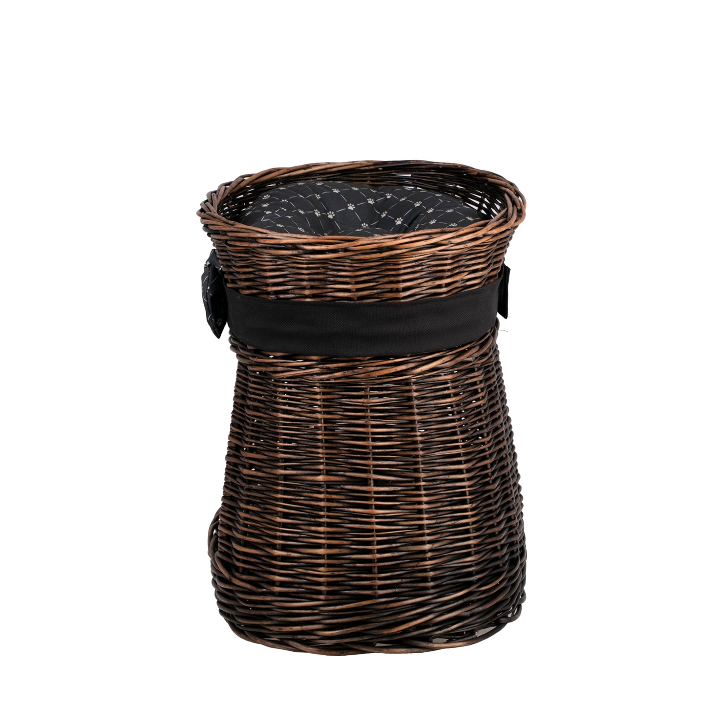 Erif wiklinowy domek dla kota z dwiema kondygnacjami, z poduszkami i kokardą TheWickerStories