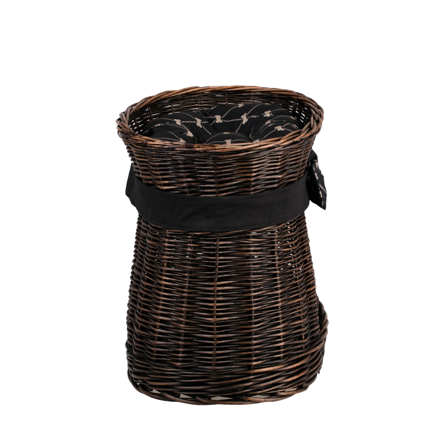 Erif wiklinowy domek dla kota z czarnym obszyciem, dwiema poduszkami i kokardą TheWickerStories