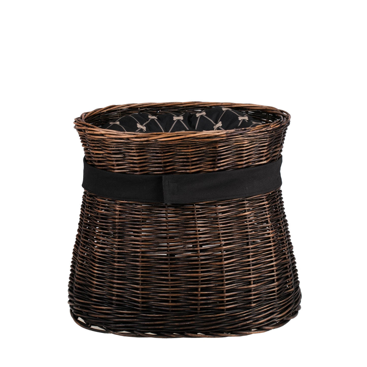 Erif wiklinowy domek dla kota z czarnym obszyciem, dwiema poduszkami i kokardą TheWickerStories