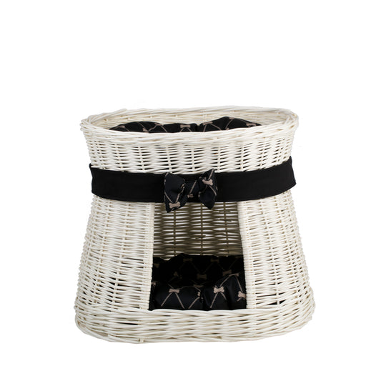 Erif wiklinowy domek dla kota z poduszkami i kokardą, dwie kondygnacje TheWickerStories