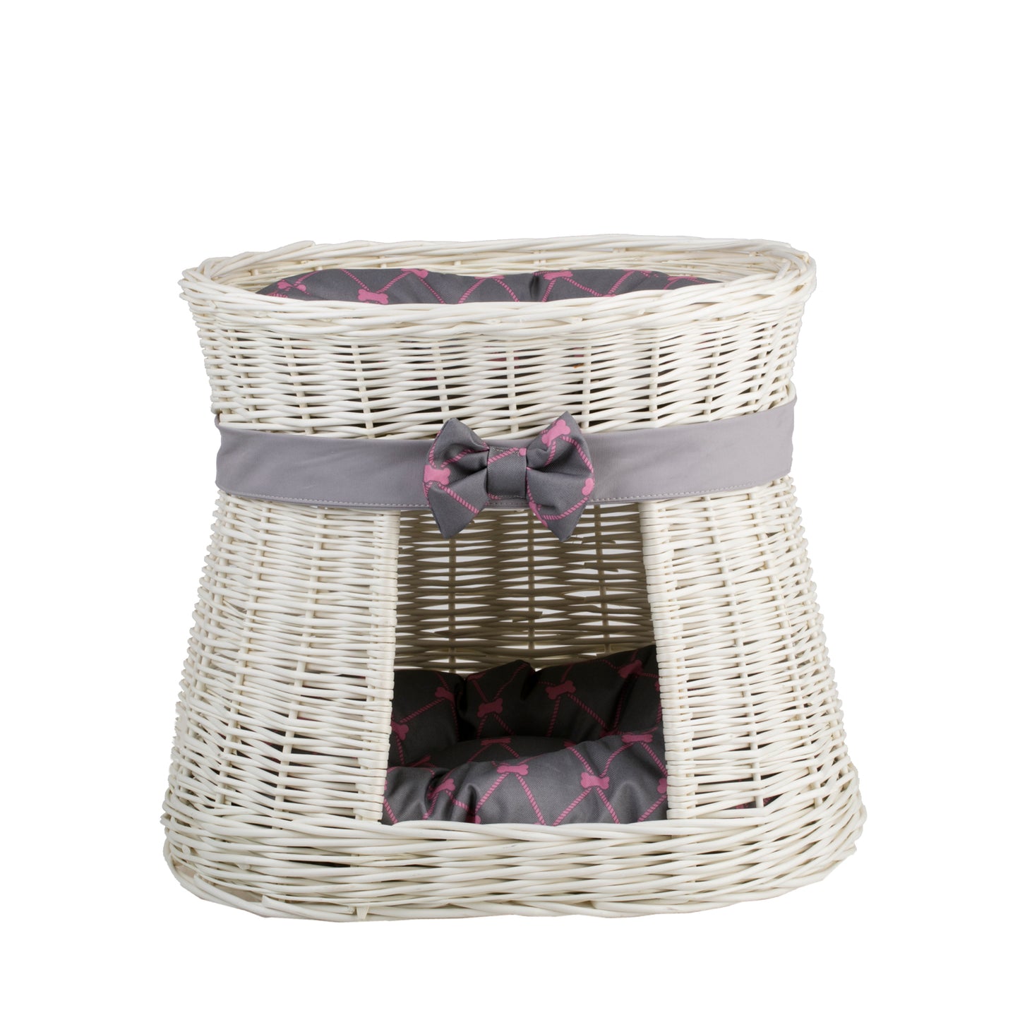 Erif wiklinowy domek dla kota z poduszkami i kokardą, dwupoziomowy TheWickerStories