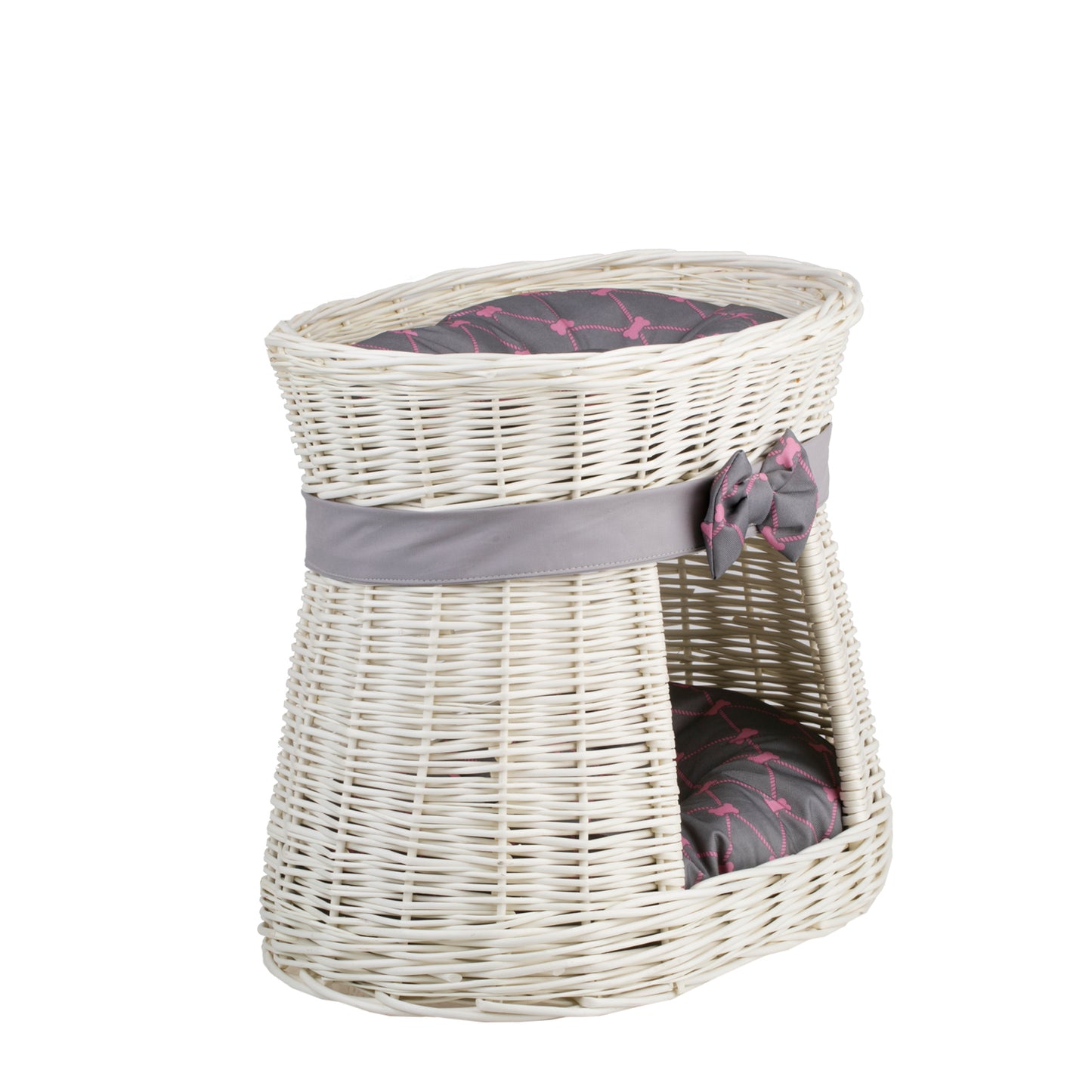 Erif wiklinowy domek dla kota z poduszkami i kokardą, dwupoziomowy TheWickerStories