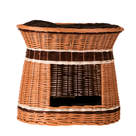 Erif wiklinowy domek dla kota i małego psa z dwoma poduszkami TheWickerStories