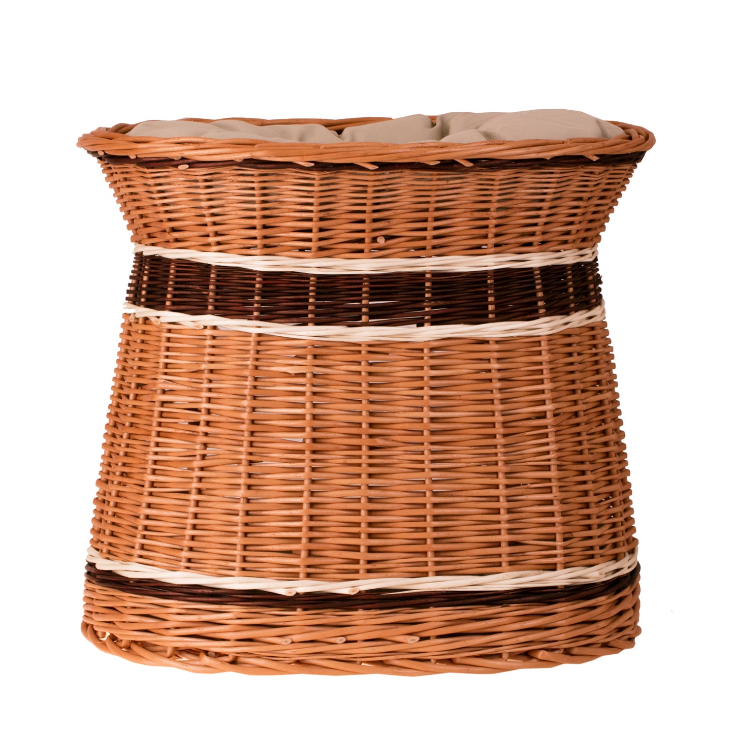 Erif wiklinowy domek dla kota i małego psa z dwoma poduszkami i legowiskiem na dachu TheWickerStories