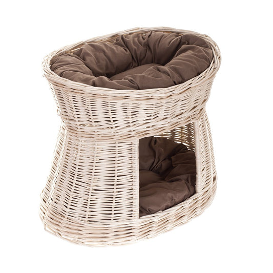 Erif wiklinowy domek dla kota z poduszkami, dwupoziomowy TheWickerStories