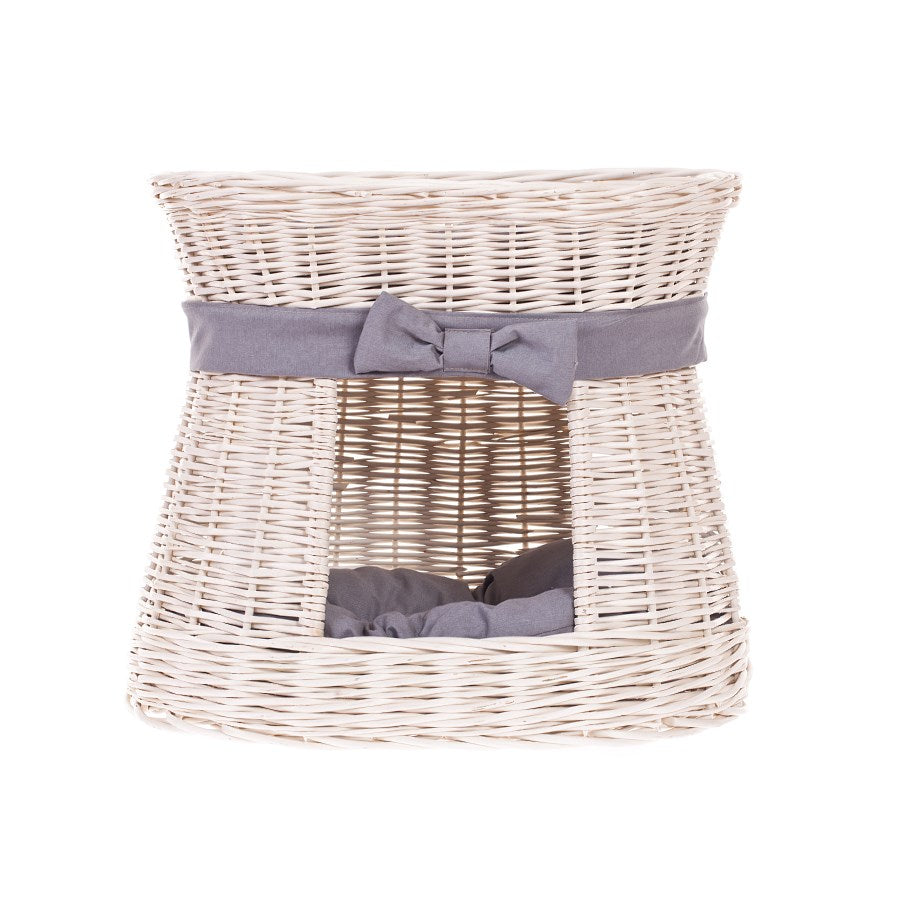 Erif wiklinowy domek dla kota z poduszkami i kokardą, dwupoziomowy TheWickerStories