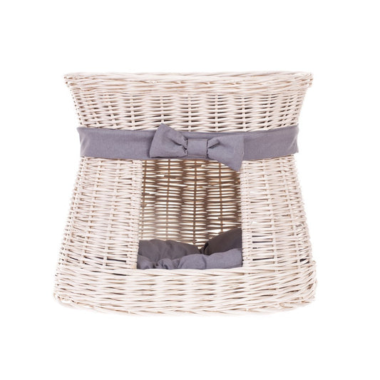 Erif wiklinowy domek dla kota z poduszkami i kokardą, dwupoziomowy TheWickerStories