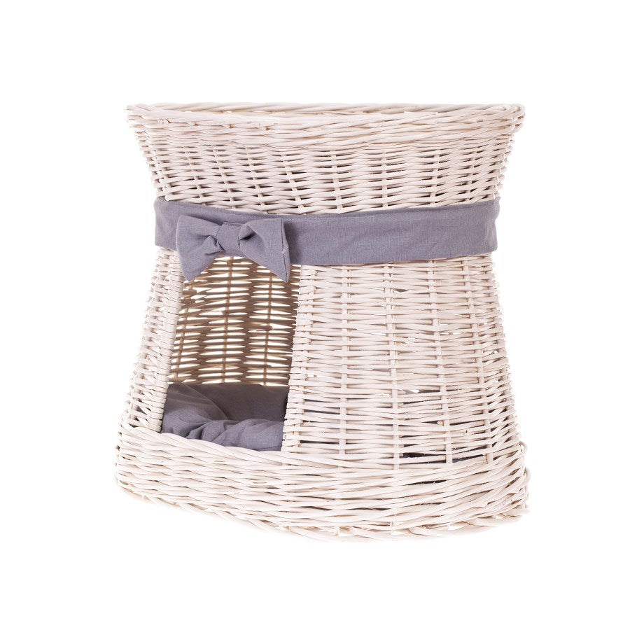 Erif wiklinowy domek dla kota z poduszkami i kokardą, dwupoziomowy TheWickerStories