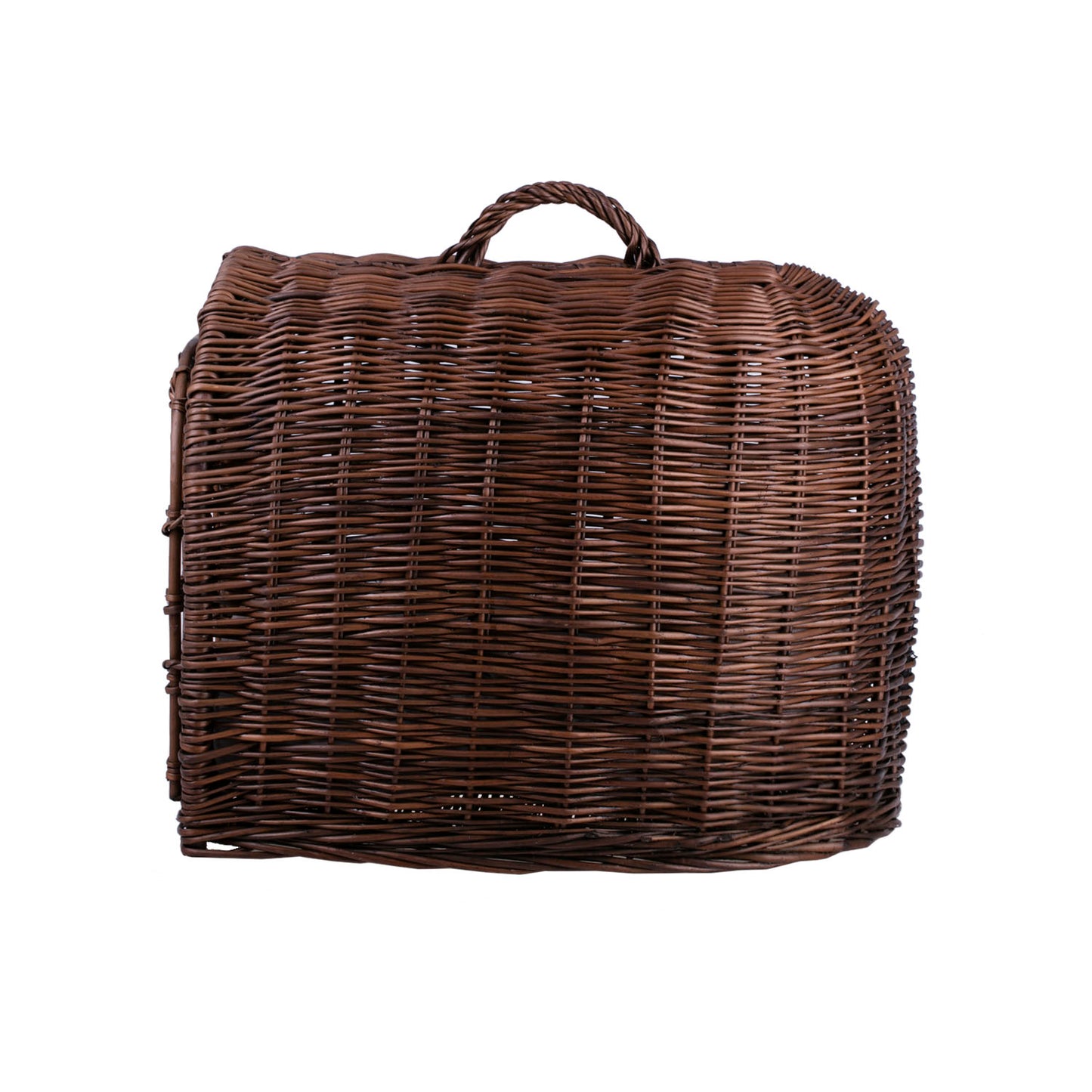 Turina wiklinowy kosz dla zwierząt z szarą poduszką, kratką i zamknięciem TheWickerStories